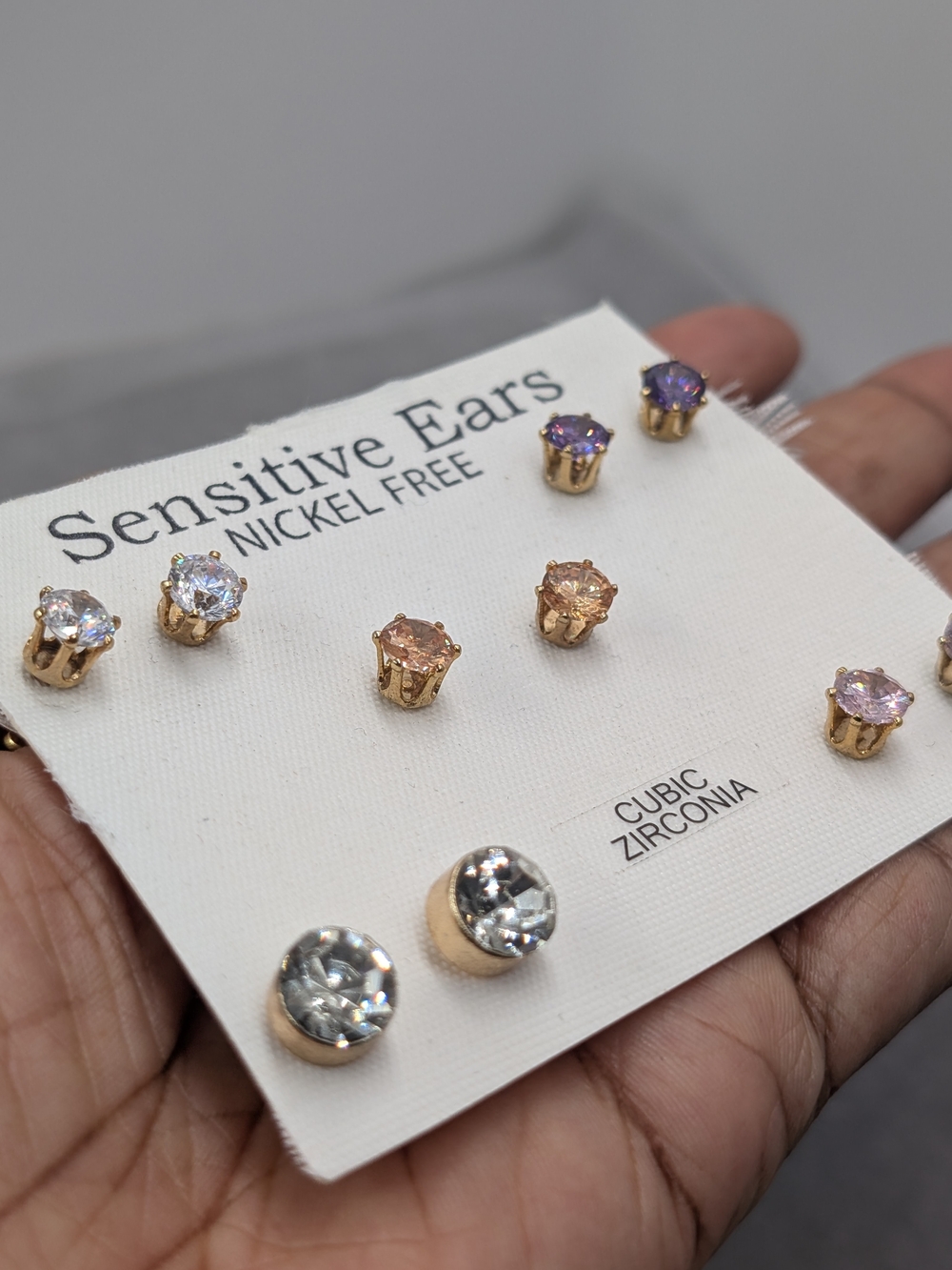 5 Pair Cubic Zirconia Stud Earrings Sensitive Ears Nickel Free NWT 1307 - Picture 4 of 6